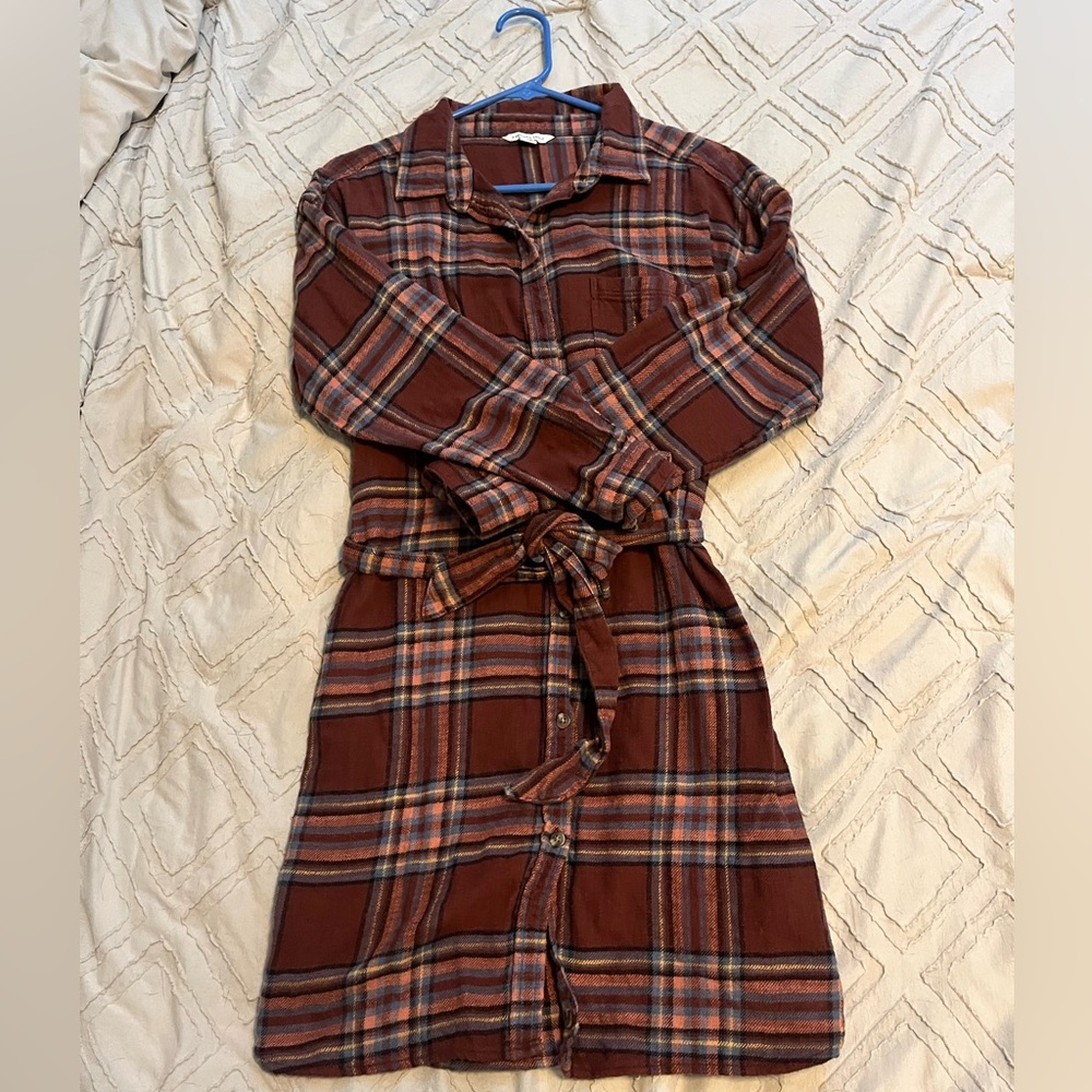 Red Plaid Button Up Dress